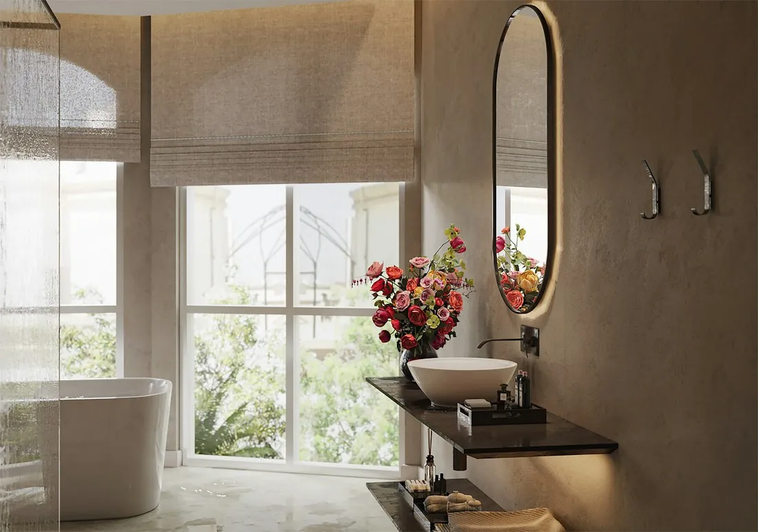 Bright bathroom with walk-in shower