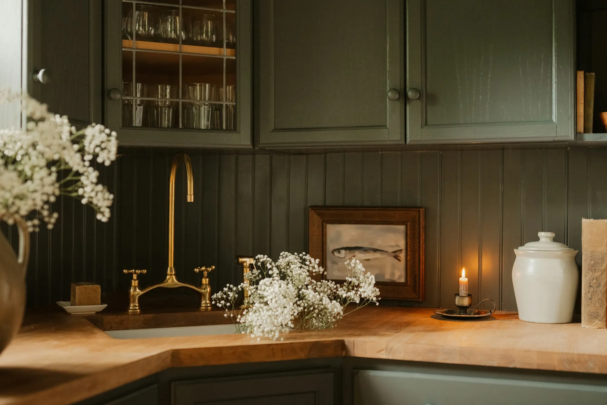 Kitchen with brass fixtures
